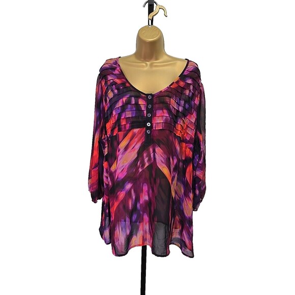 Boho Fairy Artsy Flowy Sheer Colorful Roomy Purple Pink Popover Blouse Womens 3X - Picture 8 of 8